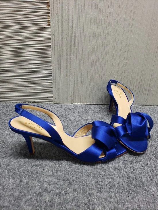 Kate Spade New York Women Heel Shoes Blue Satin Slingback Peep Toe Formal - Picture 12 of 16